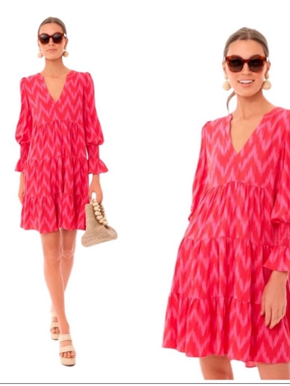 Pomander Place Chevron Tiered V-Neck Shift Dress